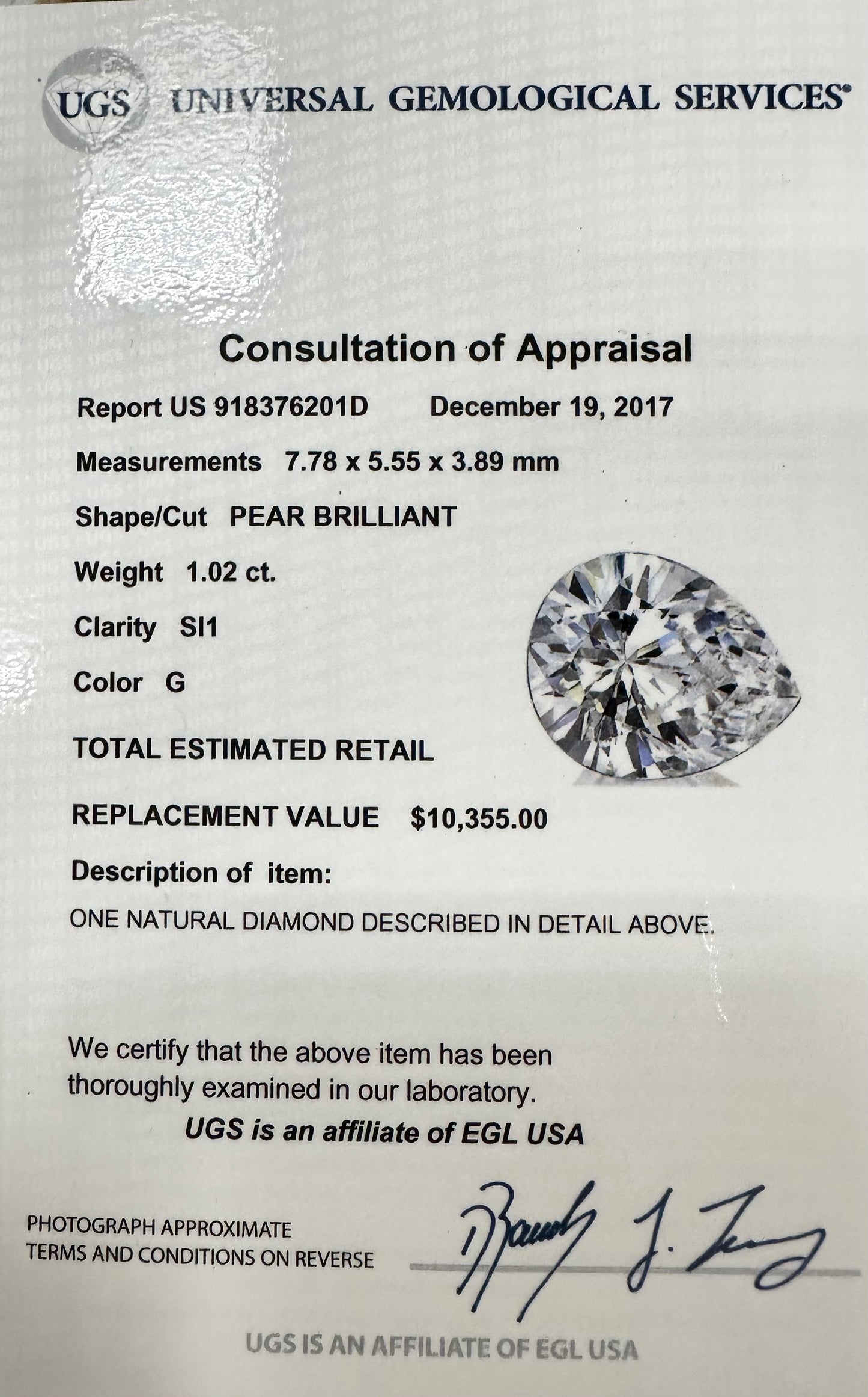 14K W Gold Pear Shape Diamond Engagement Ring Size 5.5