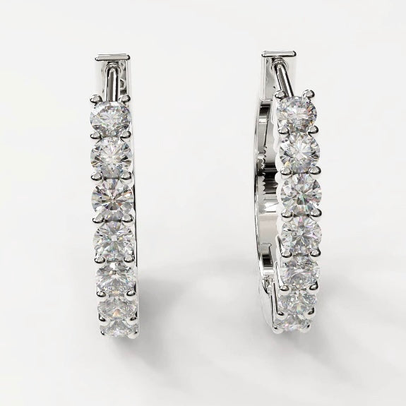 14K White Gold Natural Round Cut Diamonds Hoop Earrings