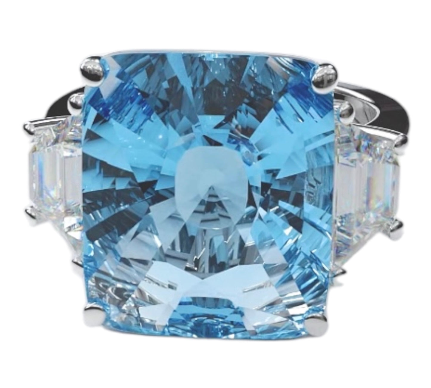 18K White Gold Lady's Diamond & Aquamarine Ring Size 6