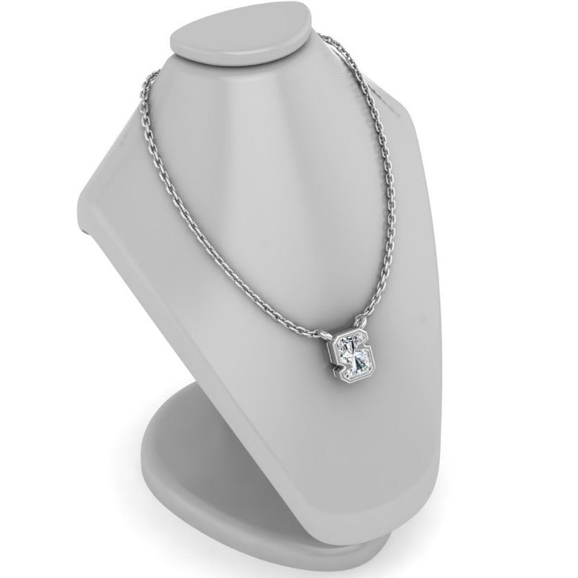 14 K W Gold Bazel Set Letter "S" Pendant Natural Diamond 16'
