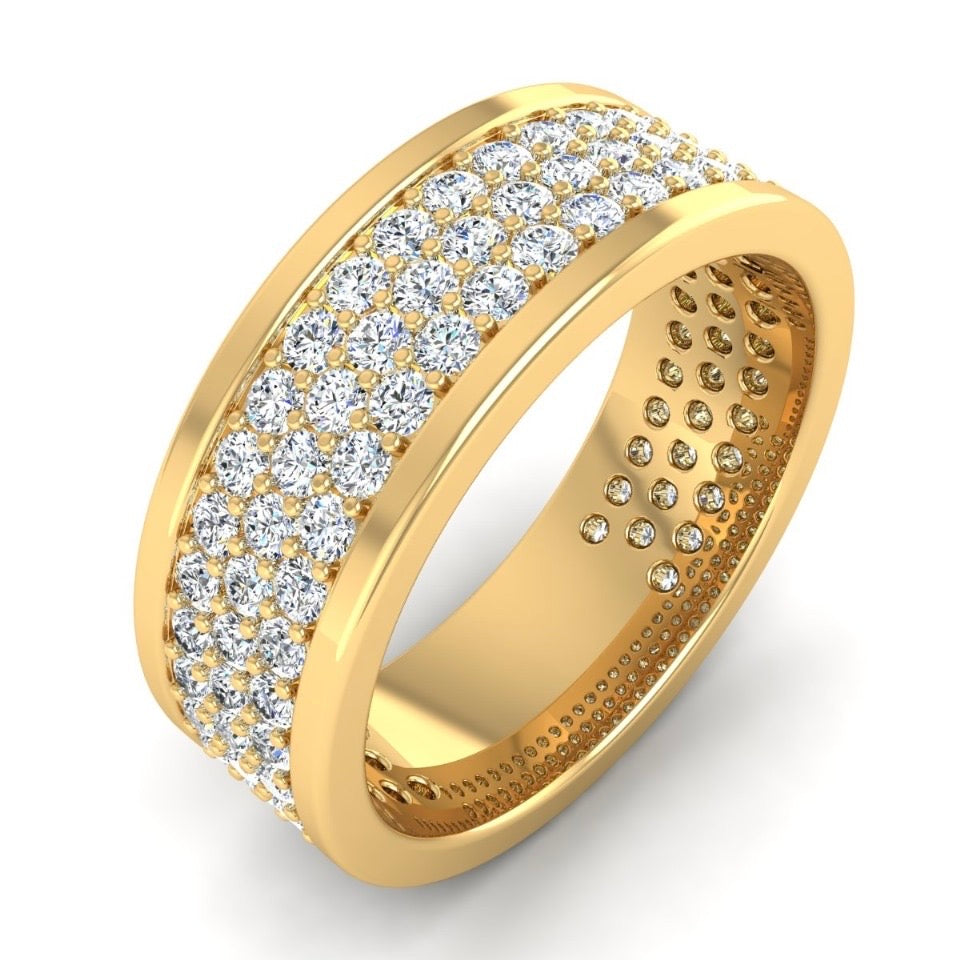 14KY Gold Multy-Row LAB Diamond Men's Band Ring Size 10.25