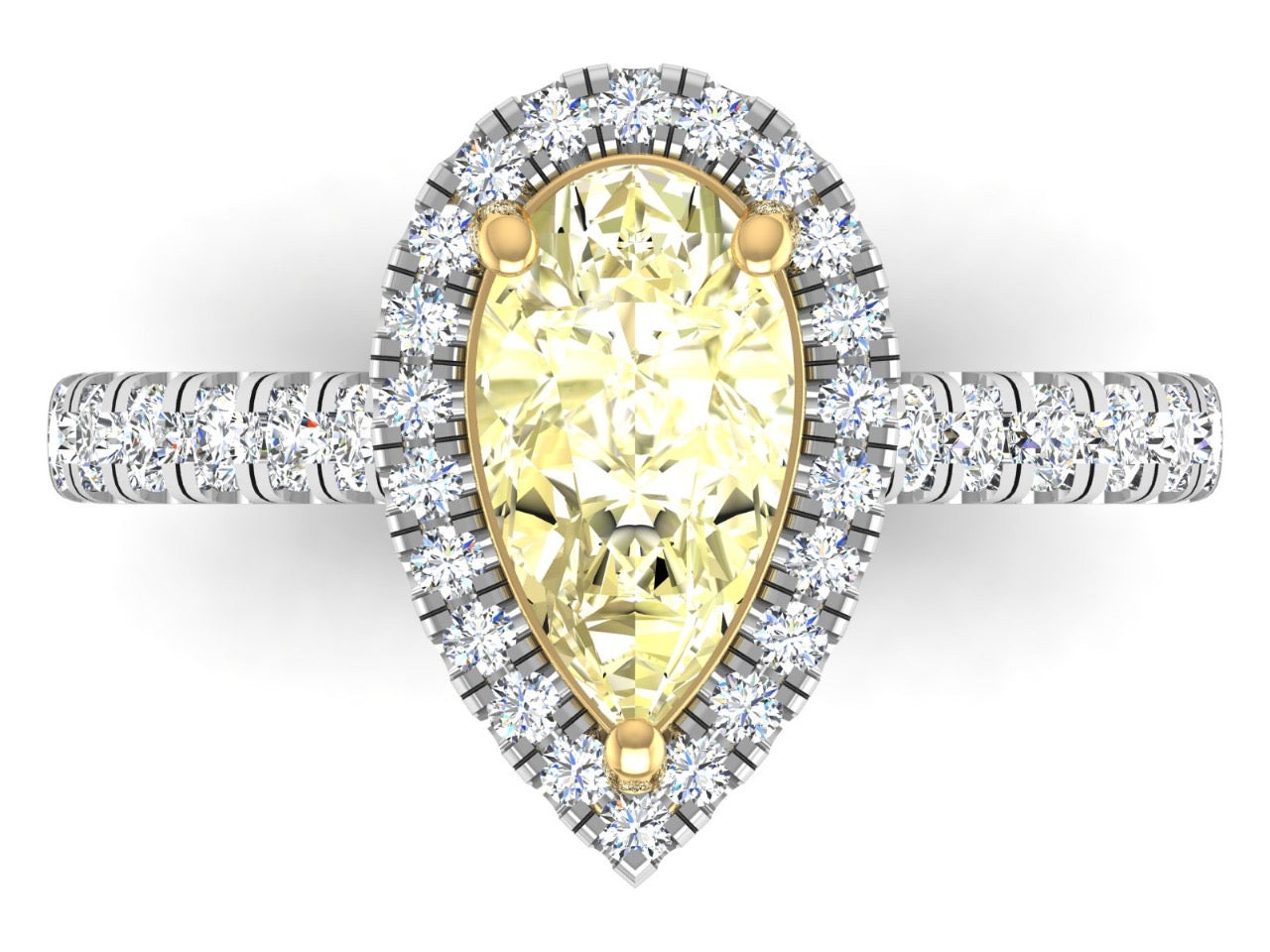 14K W Fancy Intense Yellow Pear Shaped Natural Diamond Engagement Ring Size 6.25