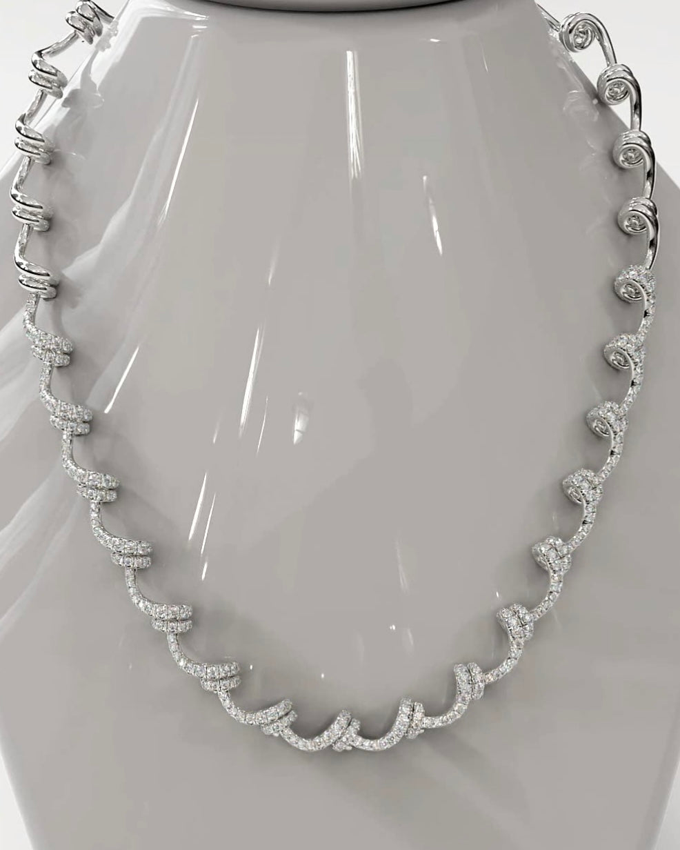 14K W Gold Natural Diamond Necklaces 16'' Inces