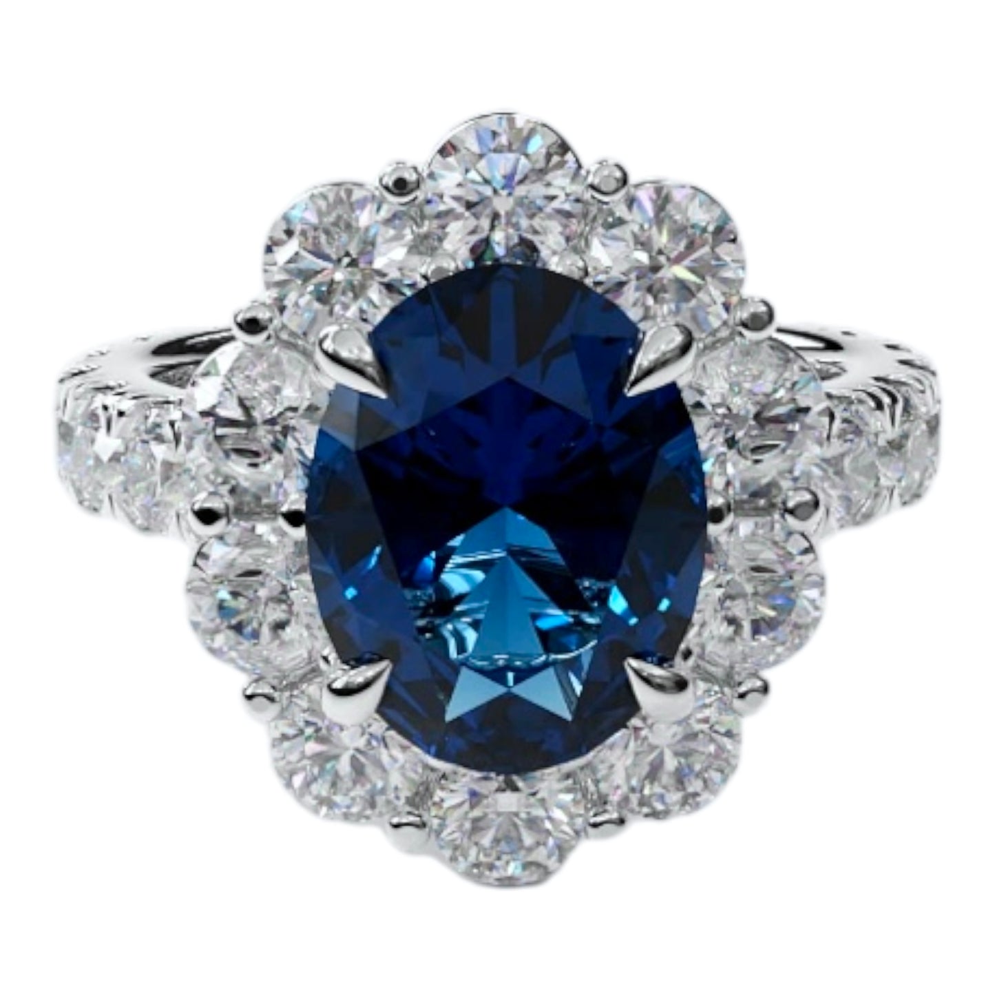 18K W Gold Custom Made Lady's Natural Diamond & Natural Blue Sapphier Ring Size 6