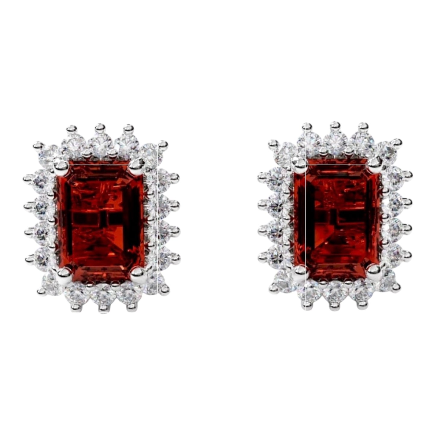 18K White Gold Natural Ruby & Natural Diamonds Earrings