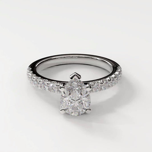 14K W Gold Pear Shape Diamond Engagement Ring Size 5.5