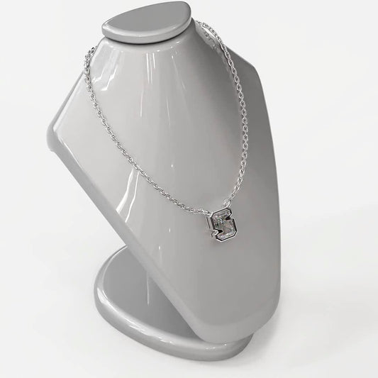 14 K W Gold Bazel Set Letter "S" Pendant Natural Diamond 16'