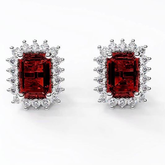 18K White Gold Natural Ruby & Natural Diamonds Earrings