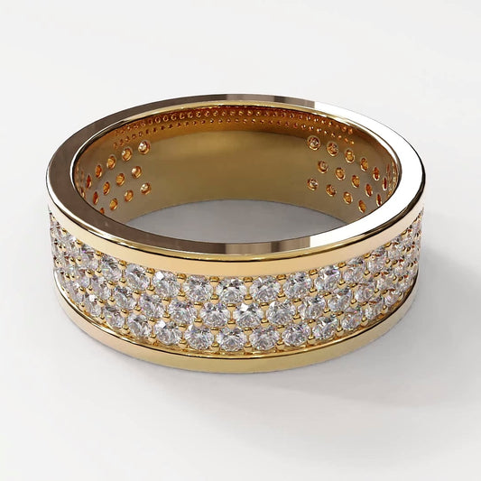 14KY Gold Multy-Row LAB Diamond Men's Band Ring Size 10.25
